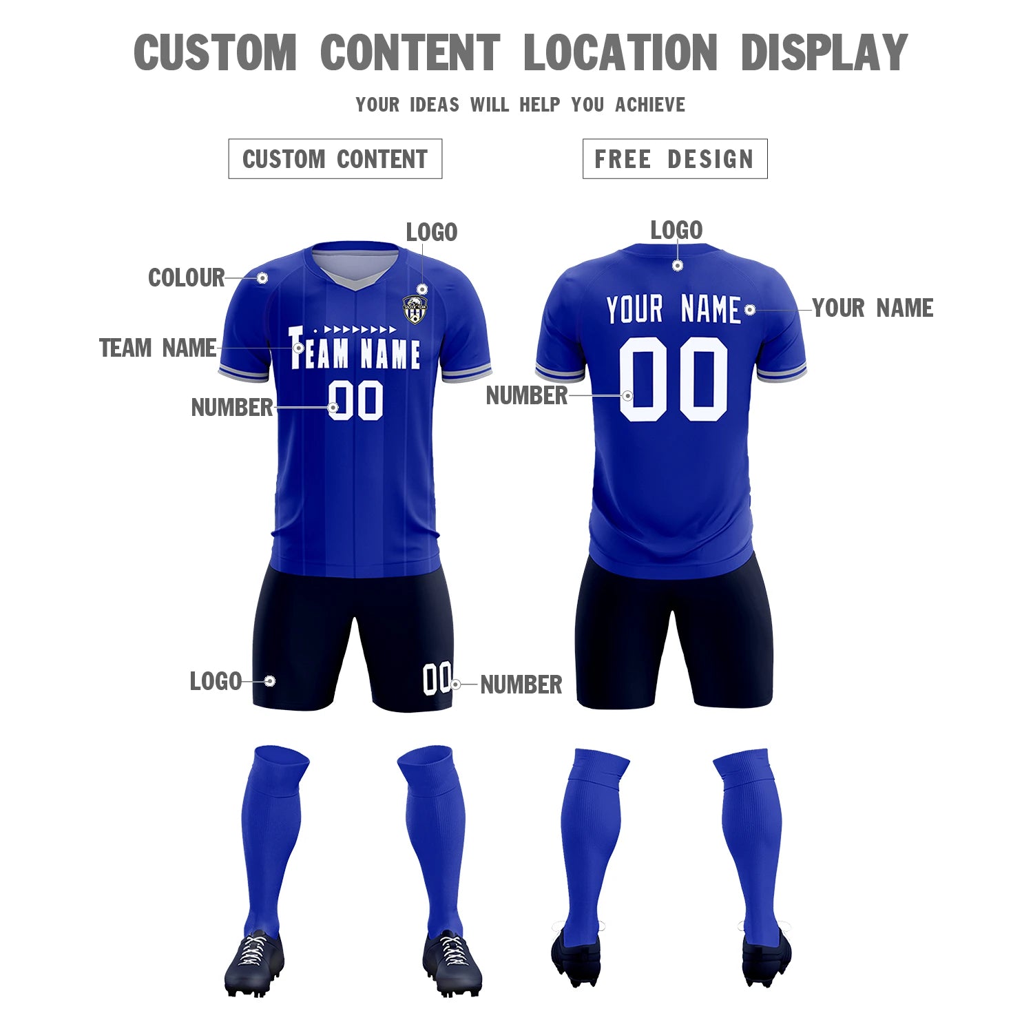 Custom Royal Blue-Gray Navy Design Uniform Soccer Sets Jersey
