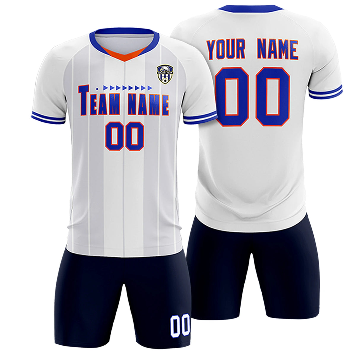 Custom White Orange-Navy Design Uniform Soccer Sets Jersey