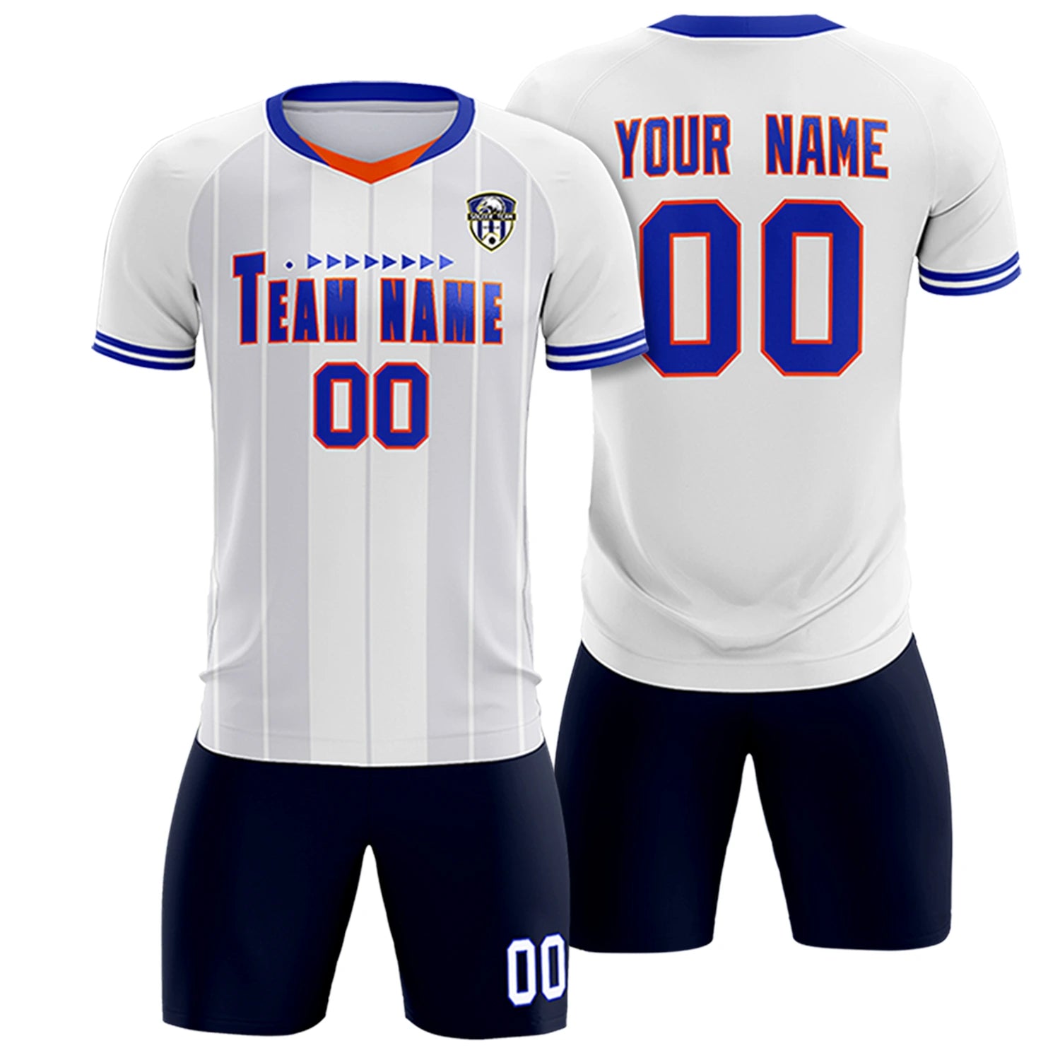 Custom White Orange-Navy Design Uniform Soccer Sets Jersey