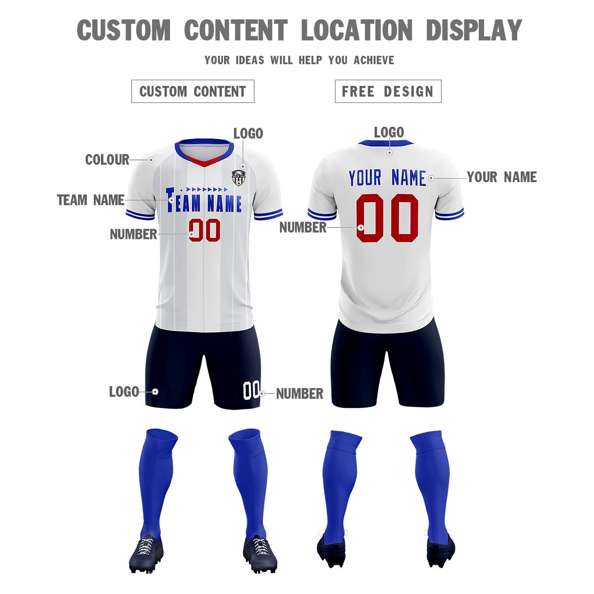 Custom White Red-Navy Design Uniform Soccer Sets Jersey