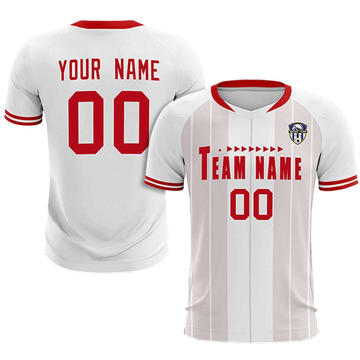 Custom White Red-Black Design Uniform Soccer Sets Jersey