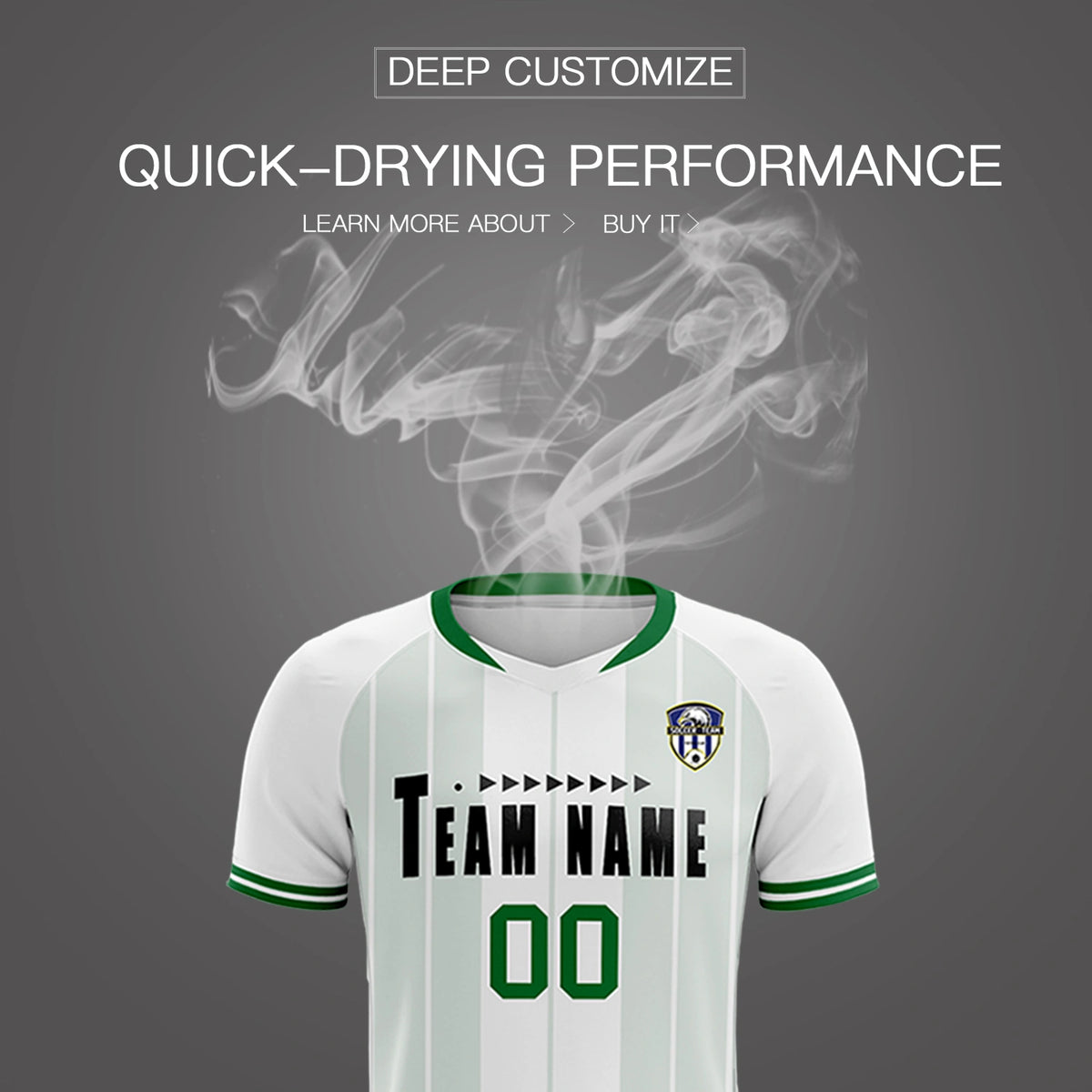 Custom White Kelly Green-Black Design Uniform Soccer Sets Jersey