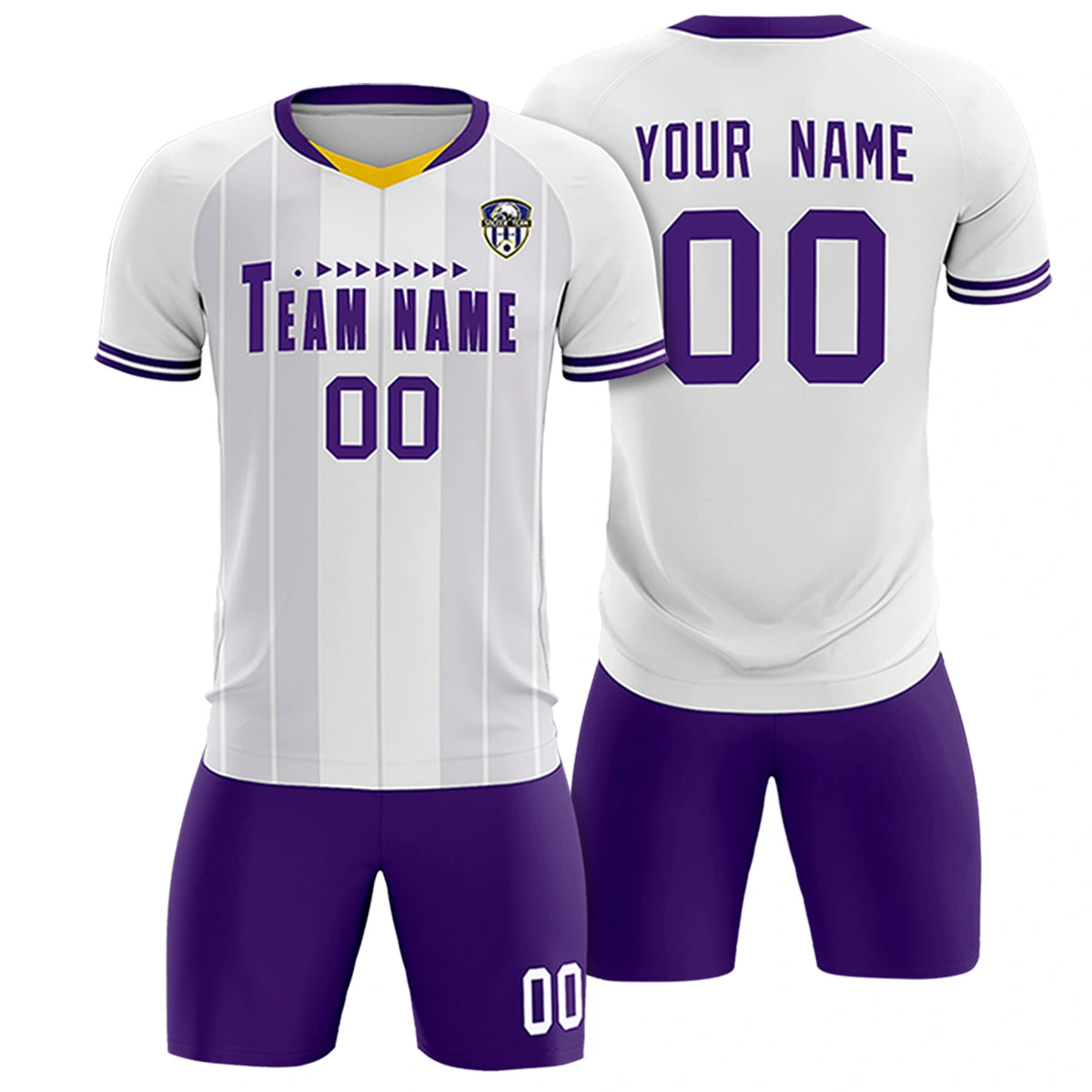 Custom White Old Gold-Purple Design Uniform Soccer Sets Jersey