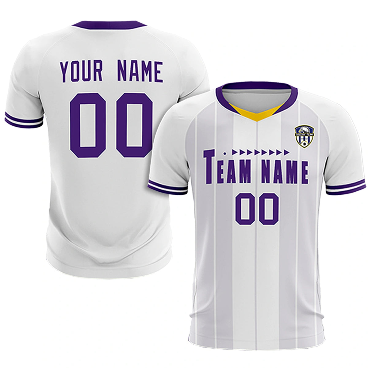Custom White Old Gold-Purple Design Uniform Soccer Sets Jersey