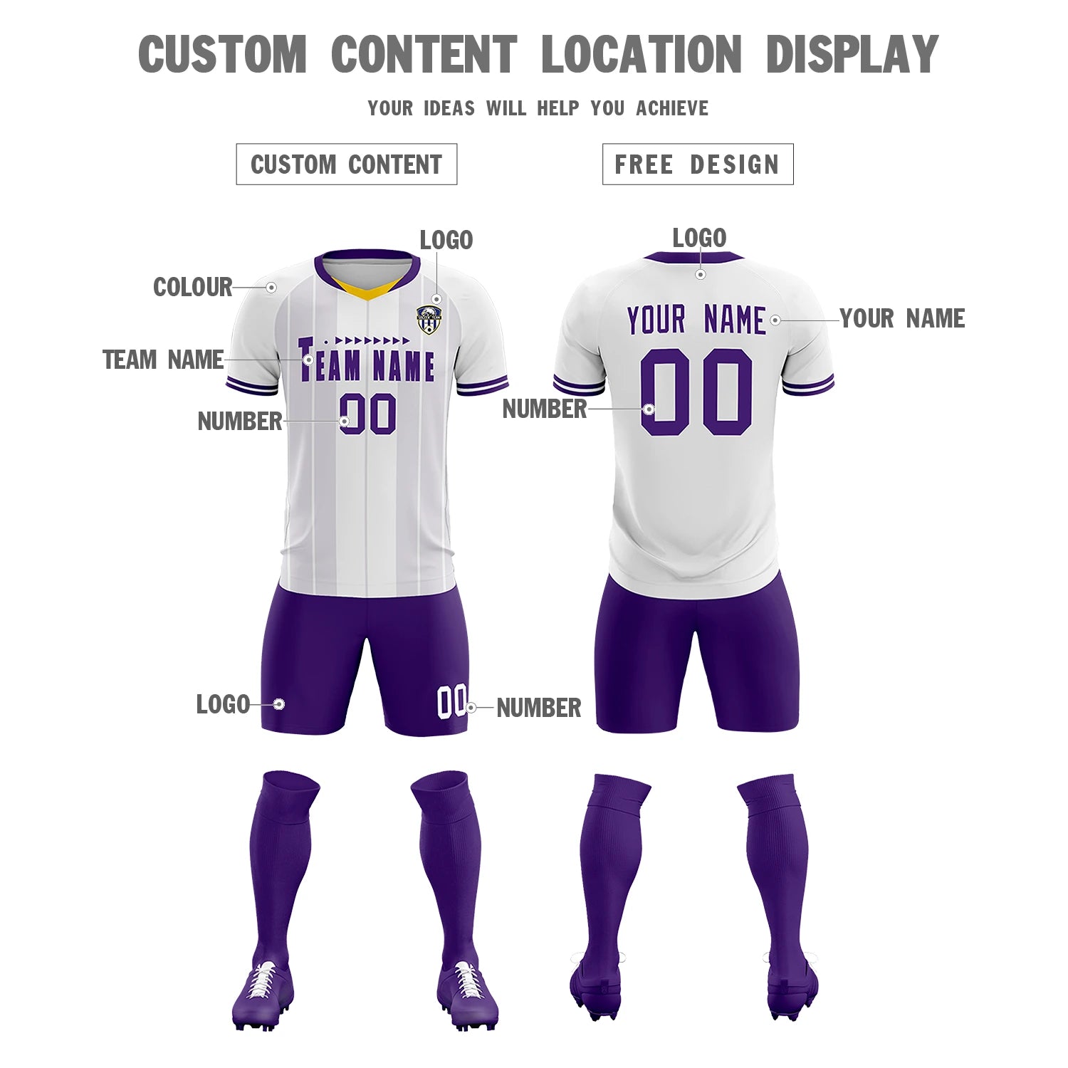 Custom White Old Gold-Purple Design Uniform Soccer Sets Jersey
