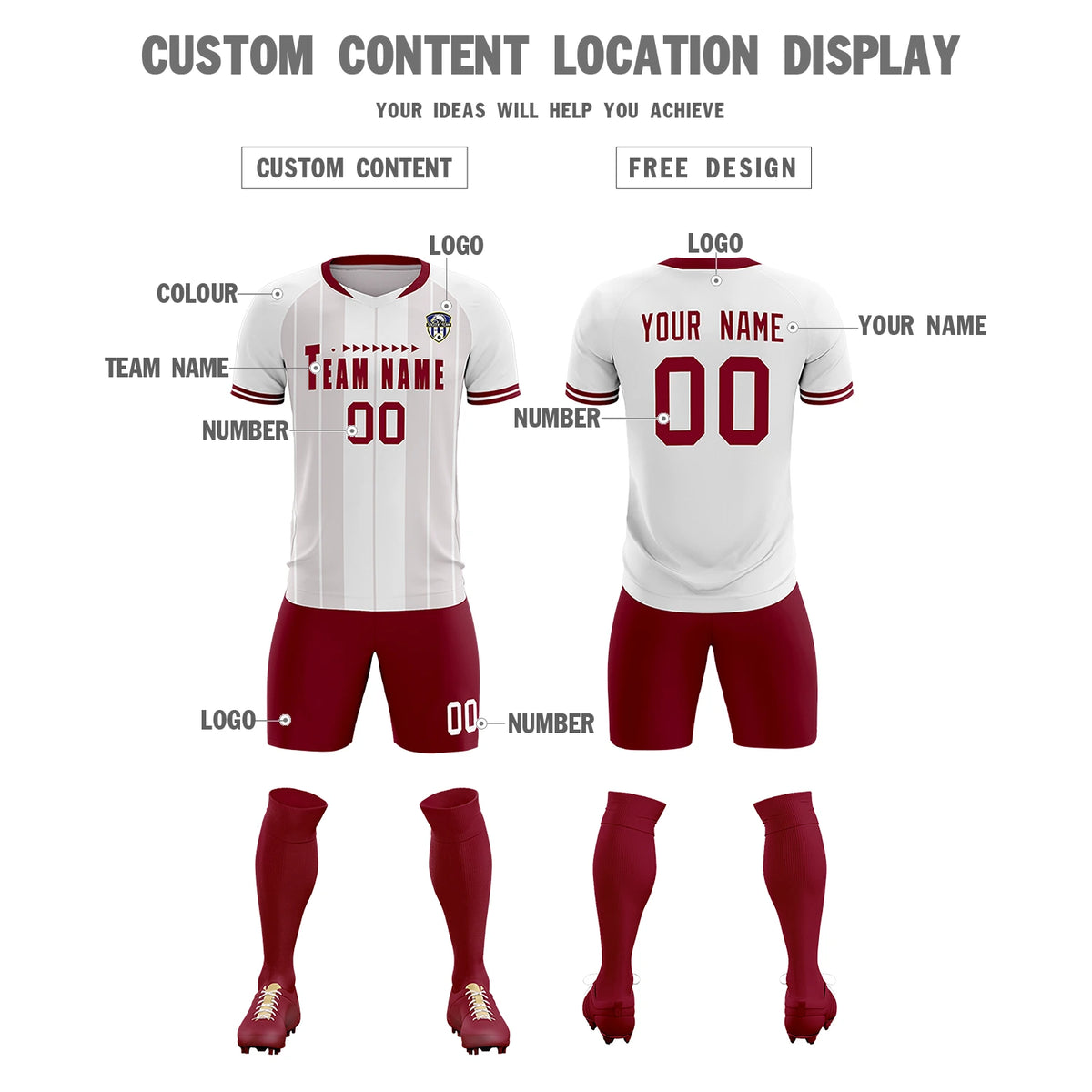 Custom White Crimson-Crimson Design Uniform Soccer Sets Jersey