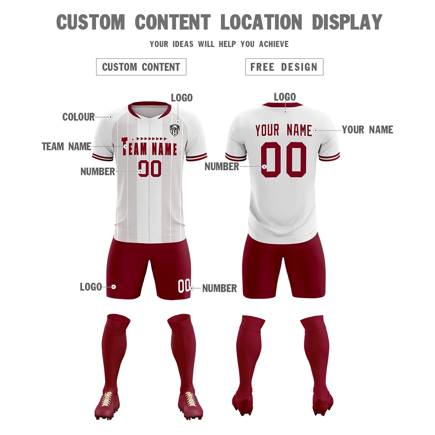 Custom White Crimson-Crimson Design Uniform Soccer Sets Jersey
