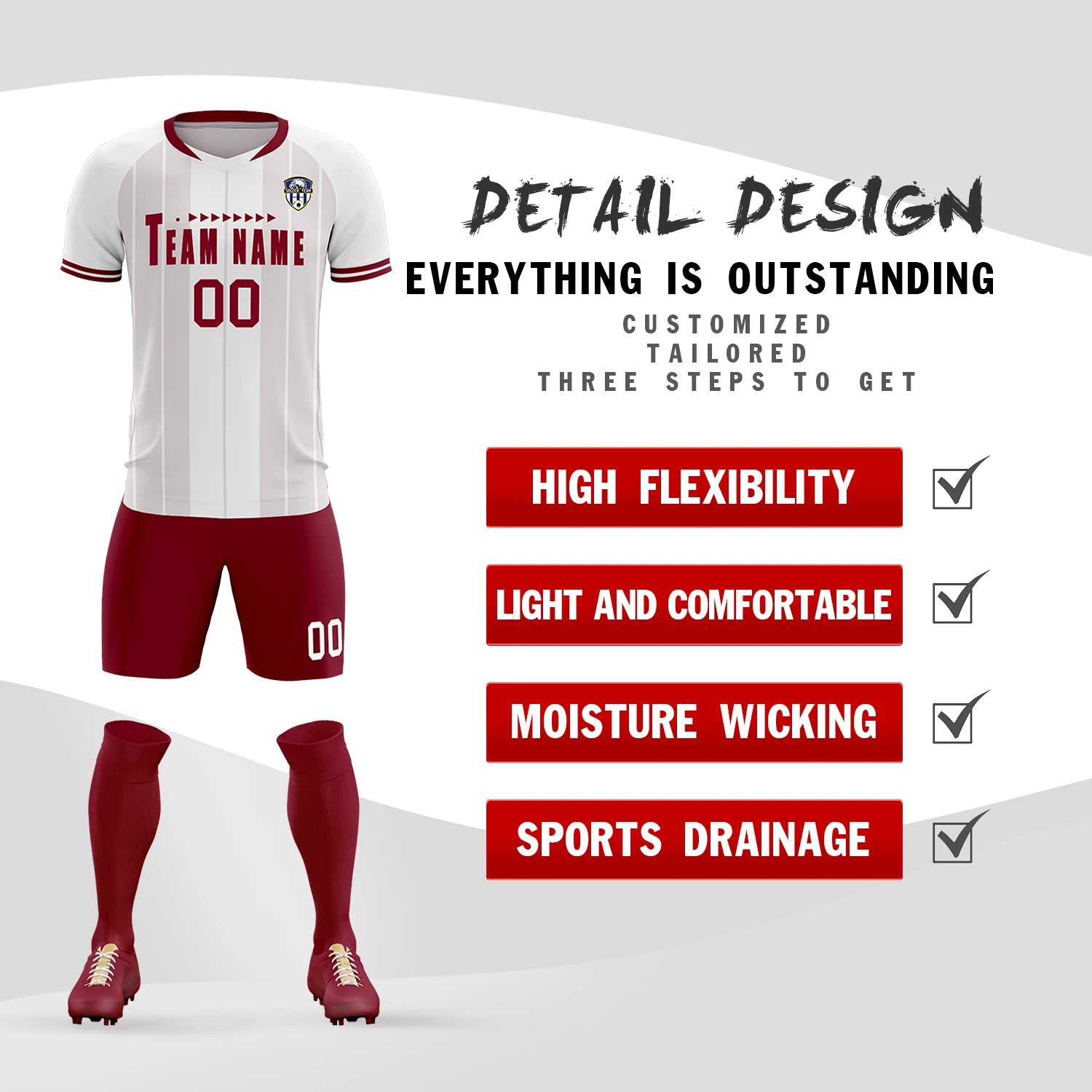 Custom White Crimson-Crimson Design Uniform Soccer Sets Jersey