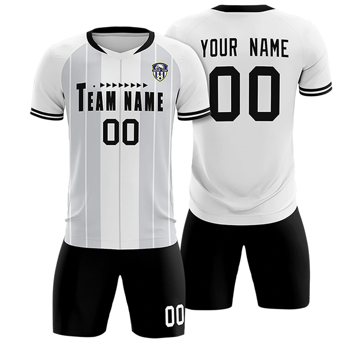 Custom White Black-Black Design Uniform Soccer Sets Jersey