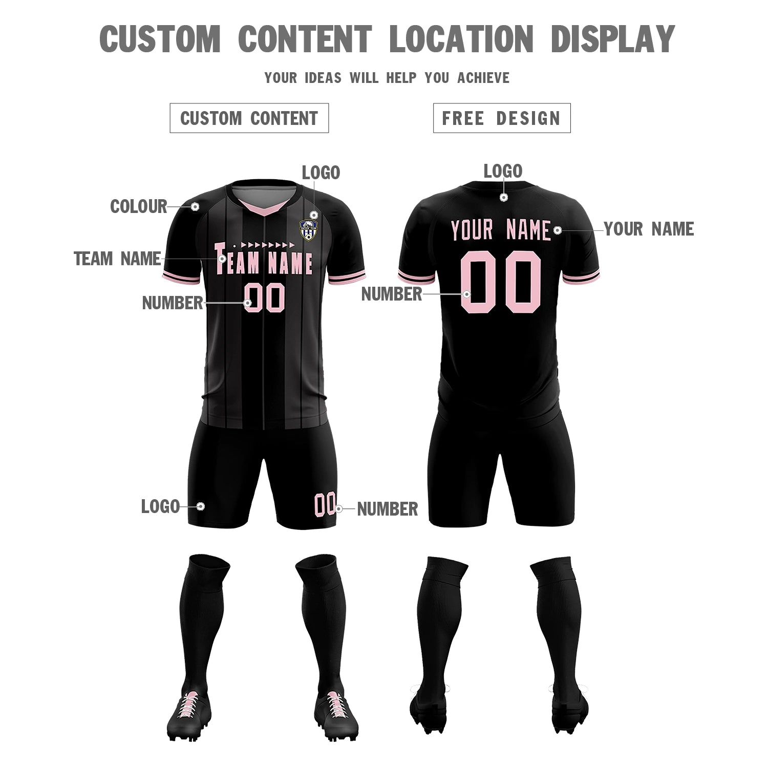 Custom Black Light Pink-Black Design Uniform Soccer Sets Jersey