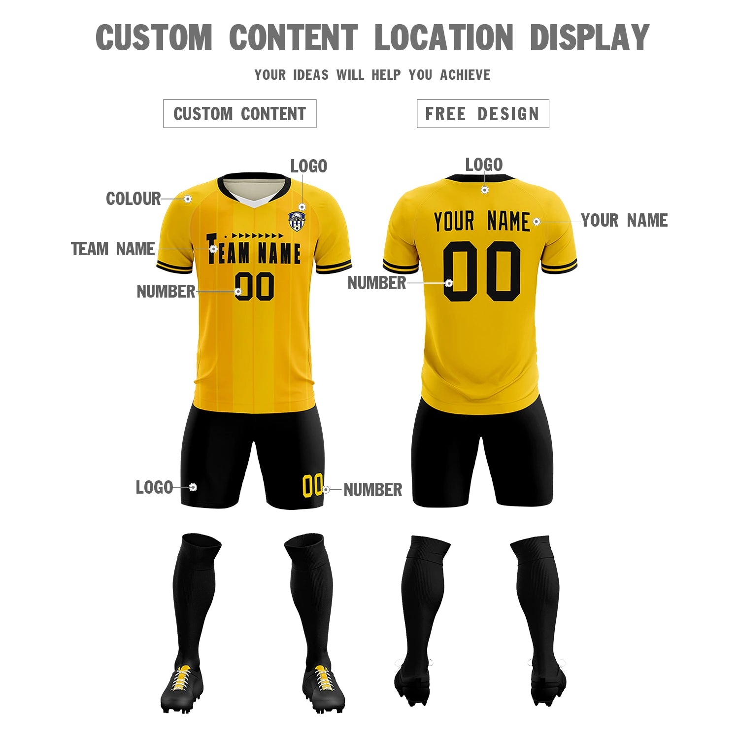 Custom Gold 01 White-Black Design Uniform Soccer Sets Jersey