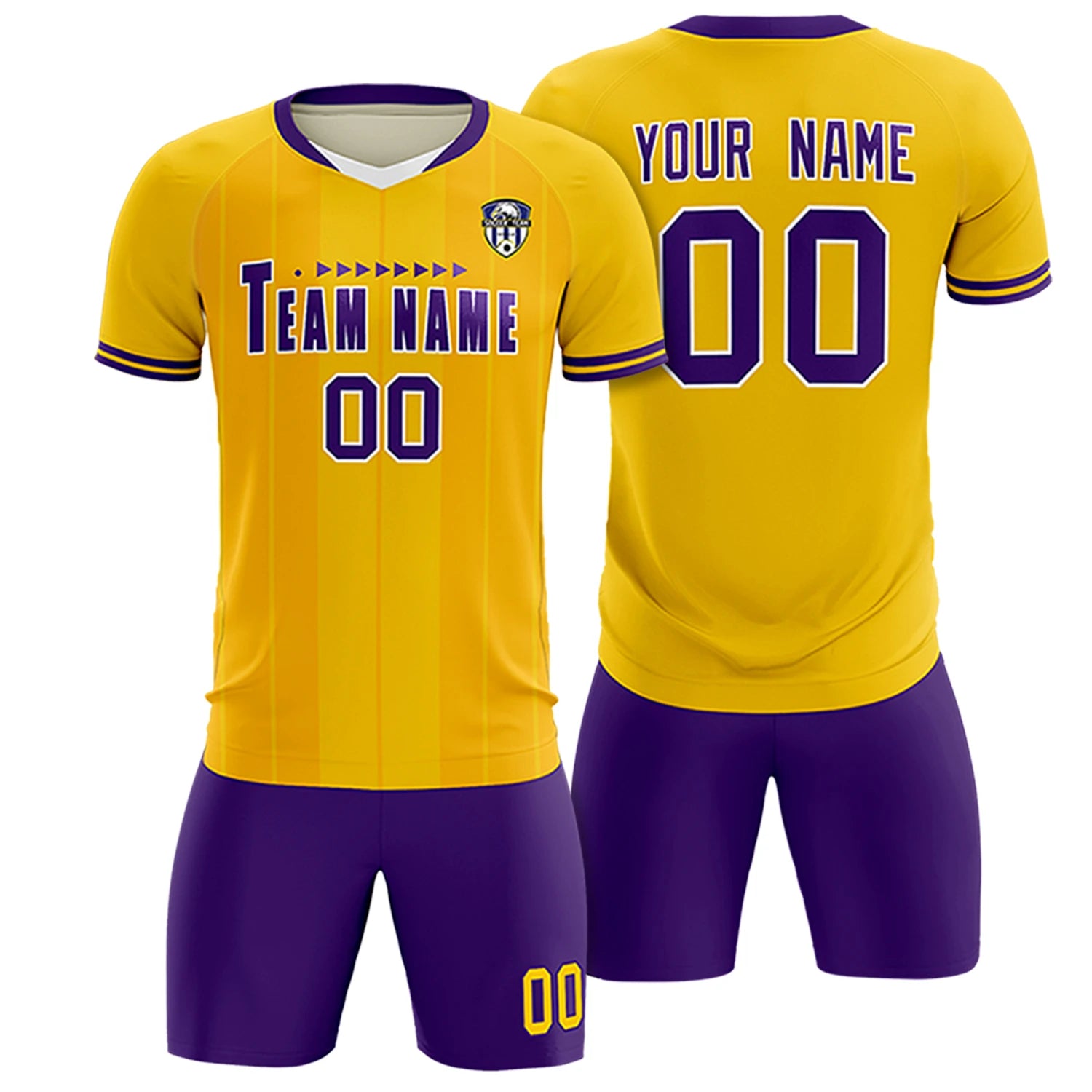 Custom Gold 01 White-Purple Design Uniform Soccer Sets Jersey