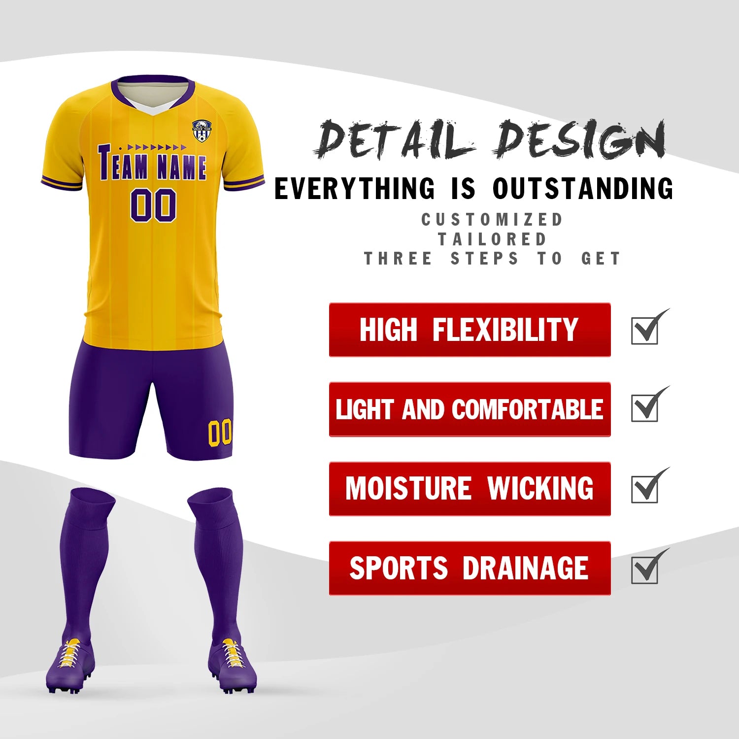 Custom Gold 01 White-Purple Design Uniform Soccer Sets Jersey