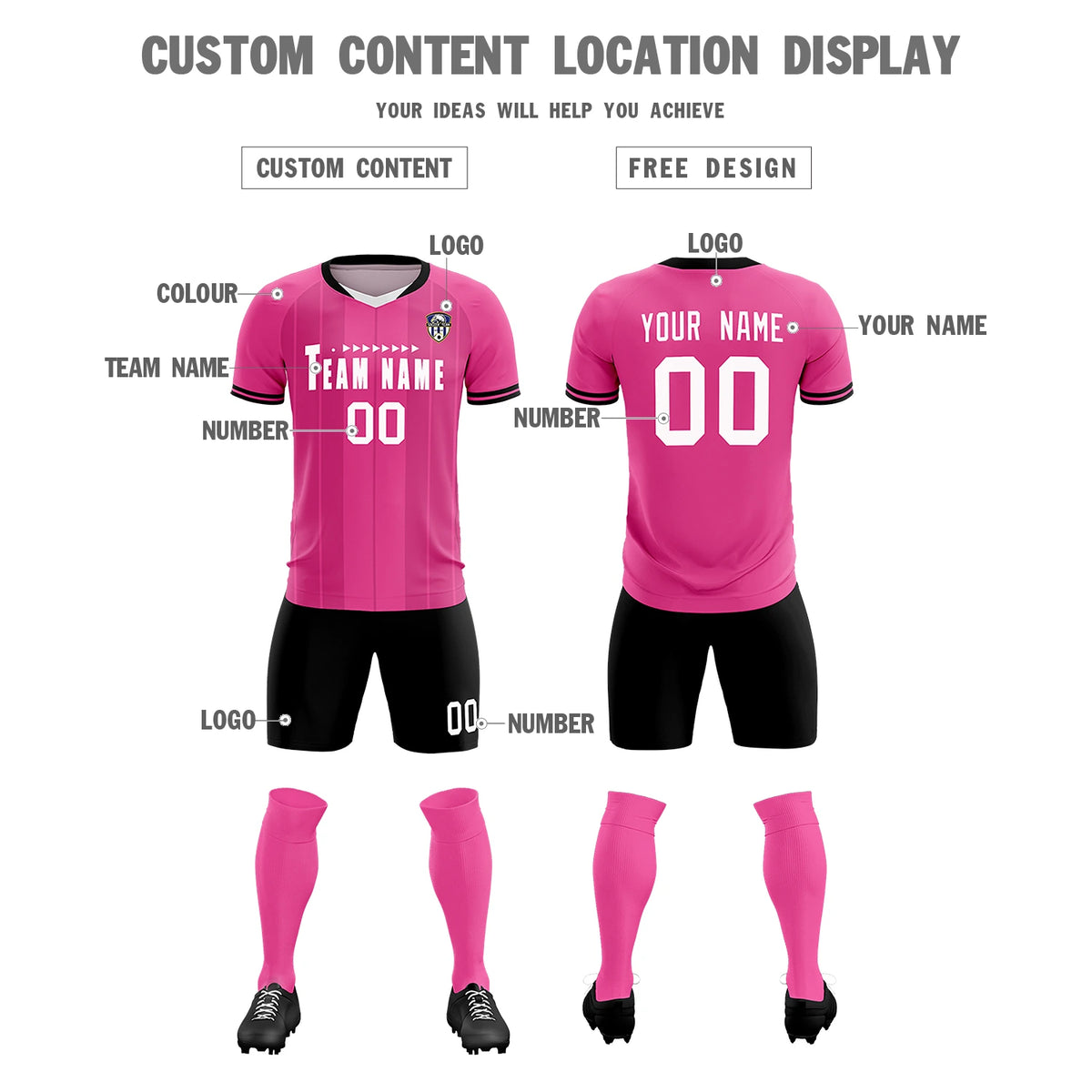 Custom Pink White-Black Design Uniform Soccer Sets Jersey