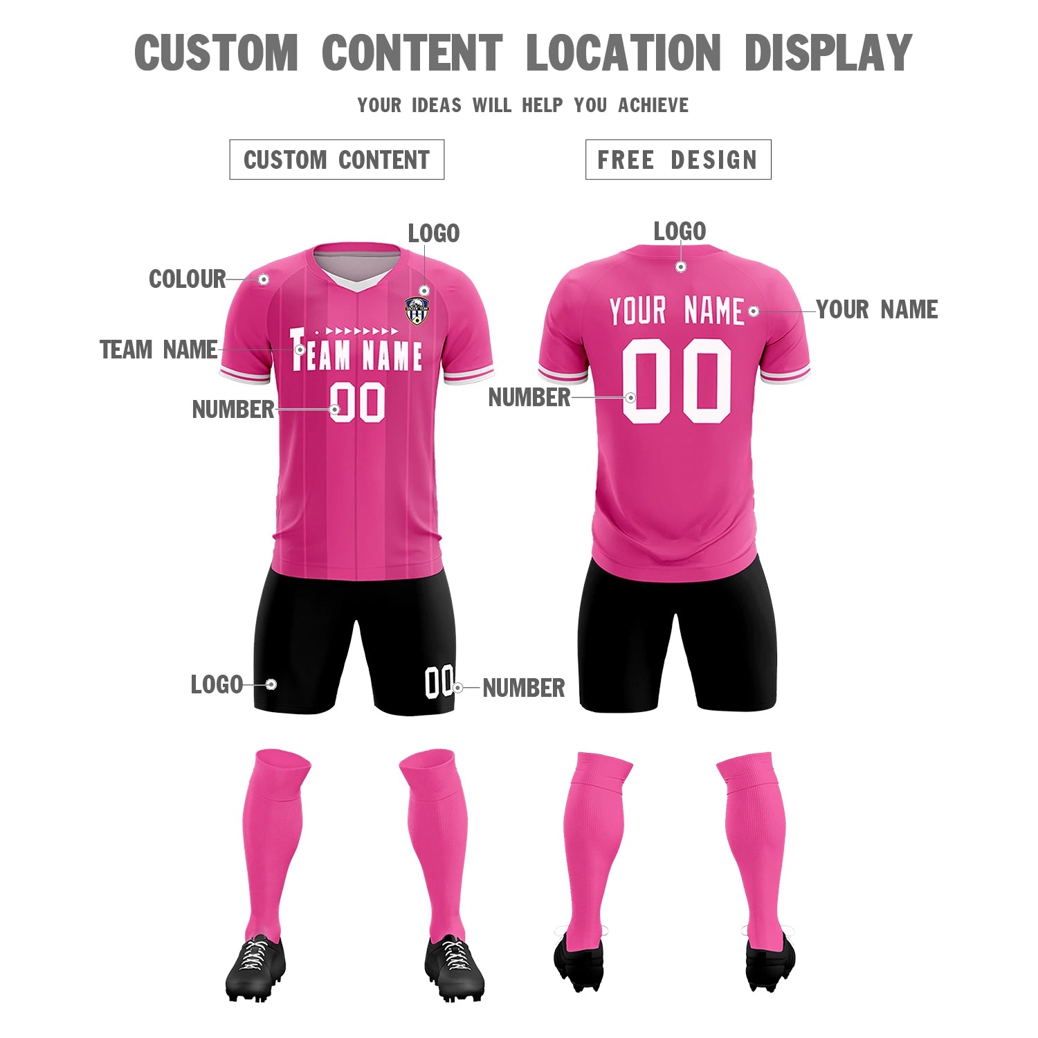 Custom Pink White-Black Design Uniform Soccer Sets Jersey