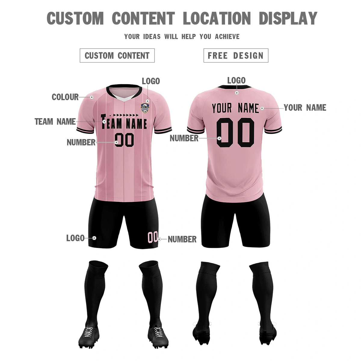 Custom Light Pink White-Black Design Uniform Soccer Sets Jersey