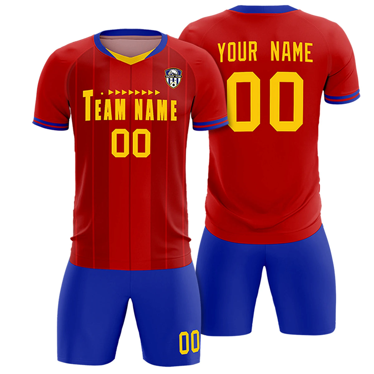 Custom Red Gold 01-Royal Blue Design Uniform Soccer Sets Jersey