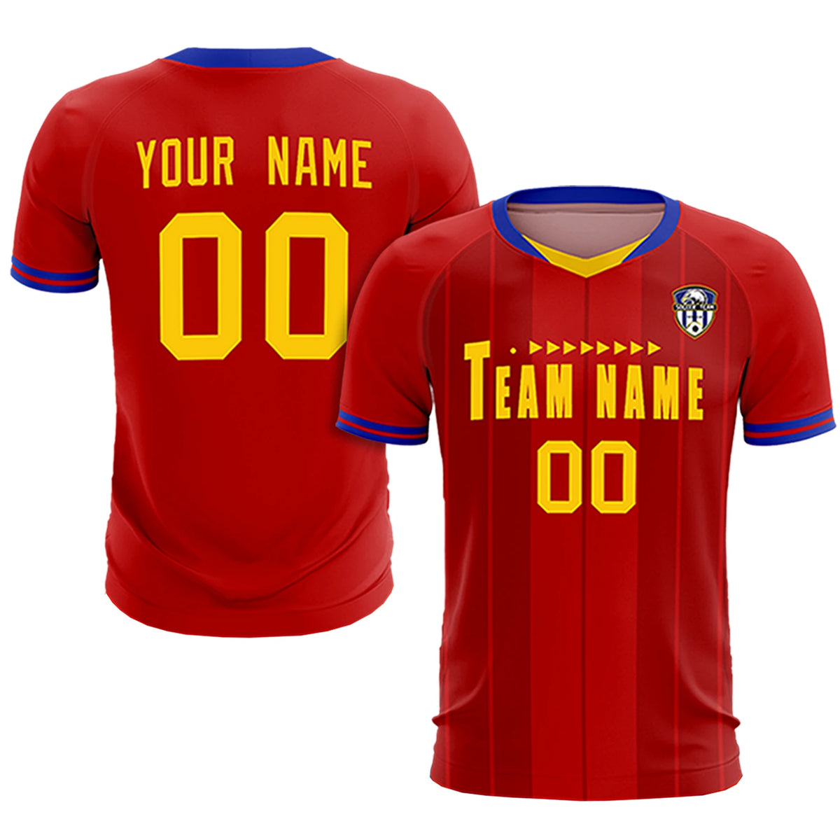 Custom Red Gold 01-Royal Blue Design Uniform Soccer Sets Jersey