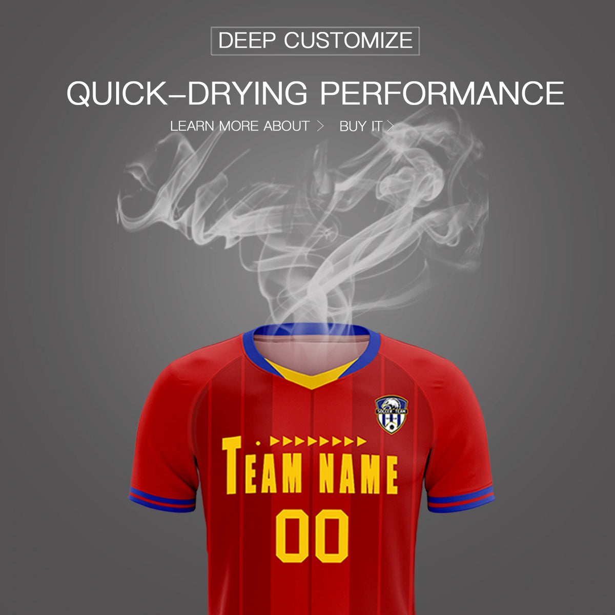 Custom Red Gold 01-Royal Blue Design Uniform Soccer Sets Jersey