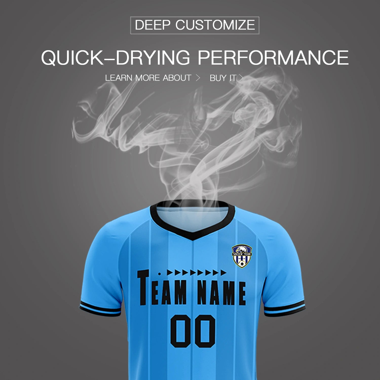 Custom Powder Blue Black-Black Design Uniform Soccer Sets Jersey