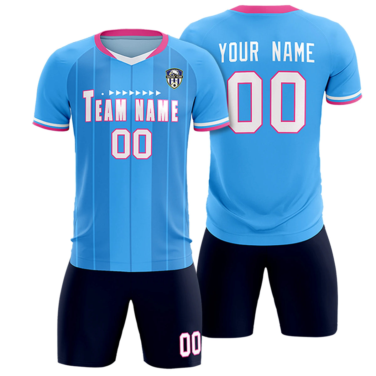Custom Powder Blue Pink-Navy Design Uniform Soccer Sets Jersey