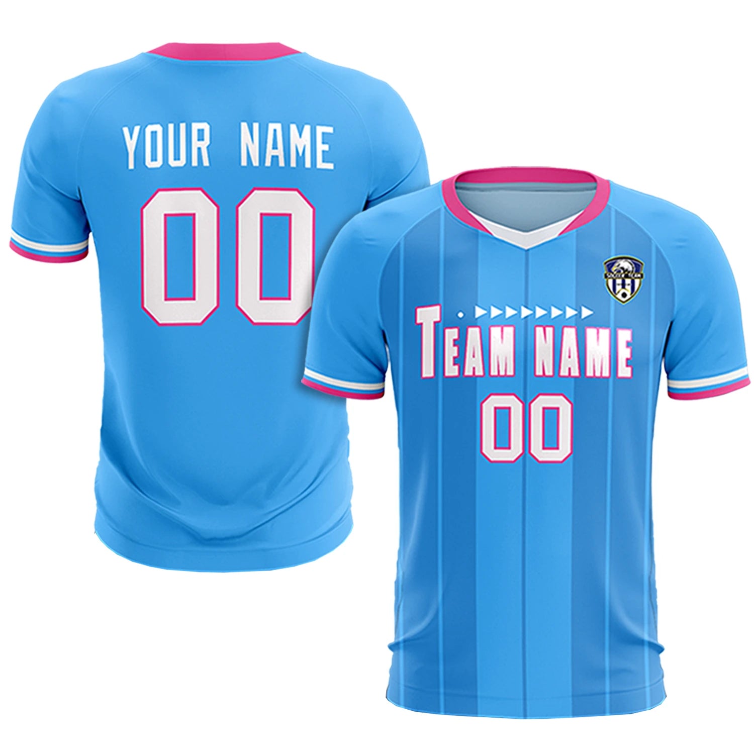 Custom Powder Blue Pink-Navy Design Uniform Soccer Sets Jersey