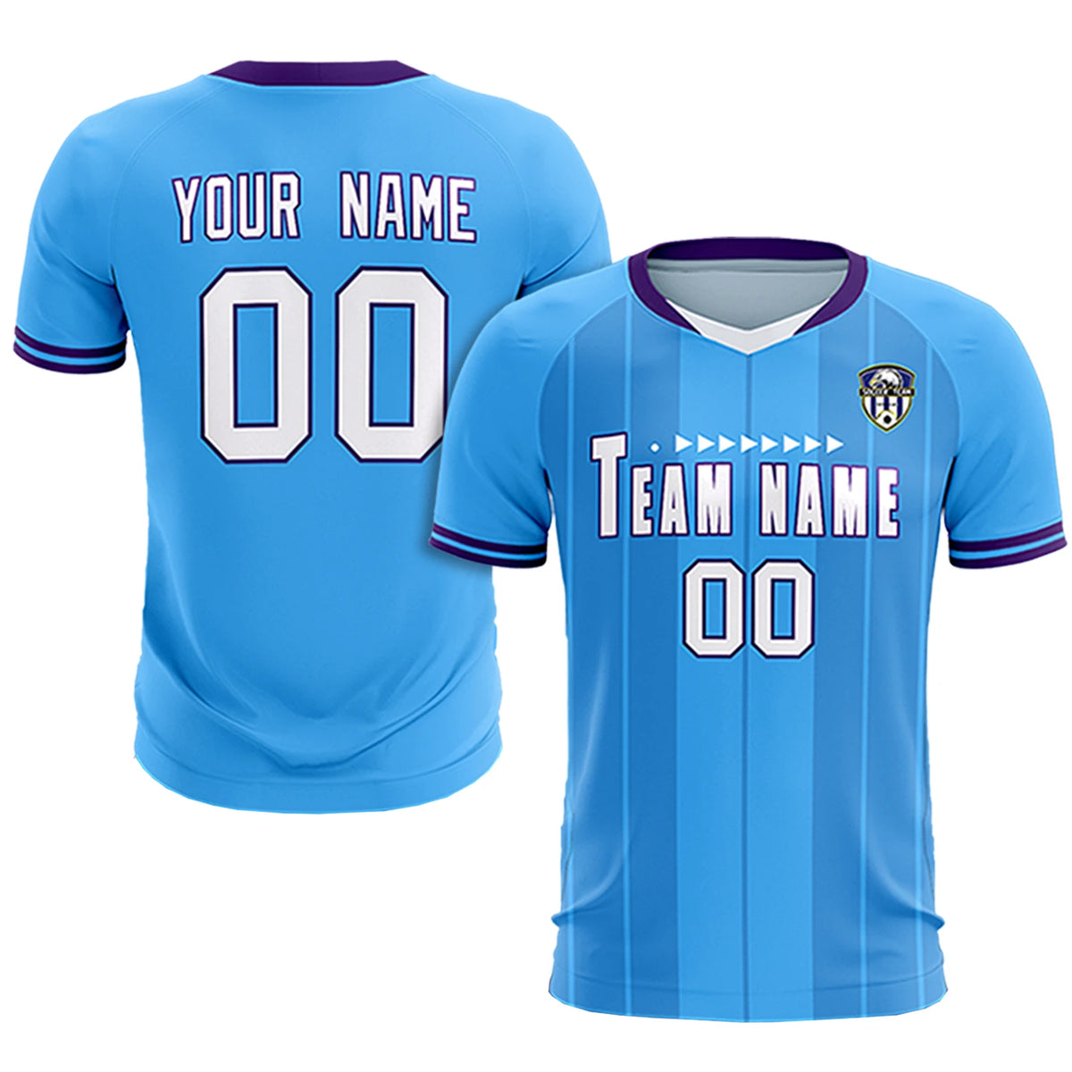 Custom Powder Blue White-Purple Design Uniform Soccer Sets Jersey