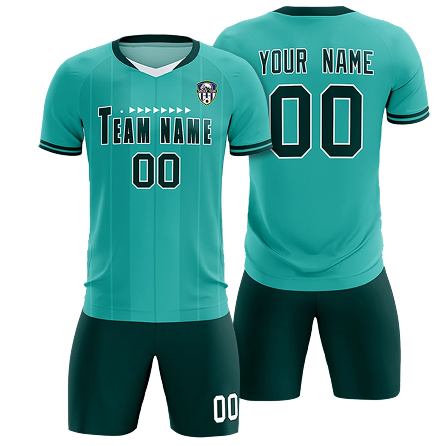 Custom Aqua White-Midnight Green Design Uniform Soccer Sets Jersey