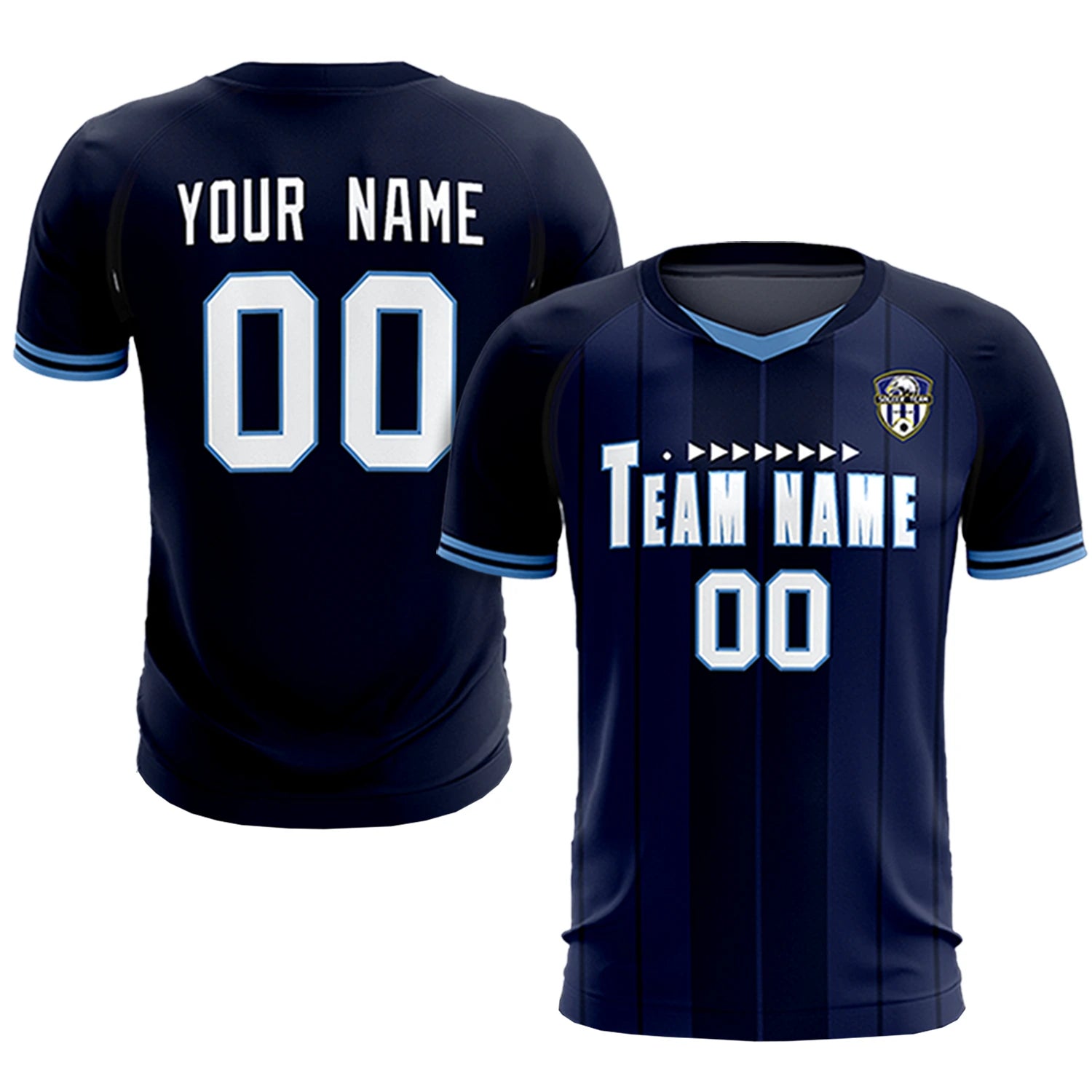 Custom Navy Light Blue-Navy Design Uniform Soccer Sets Jersey