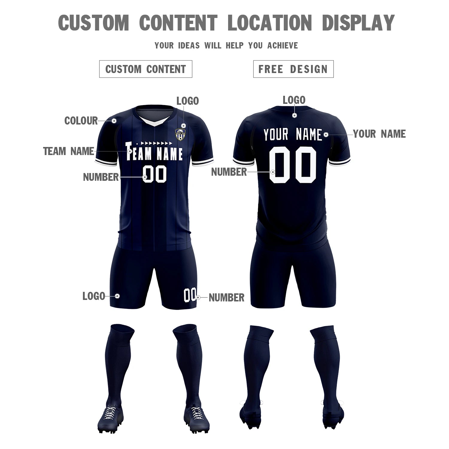 Custom Navy White-Navy Design Uniform Soccer Sets Jersey