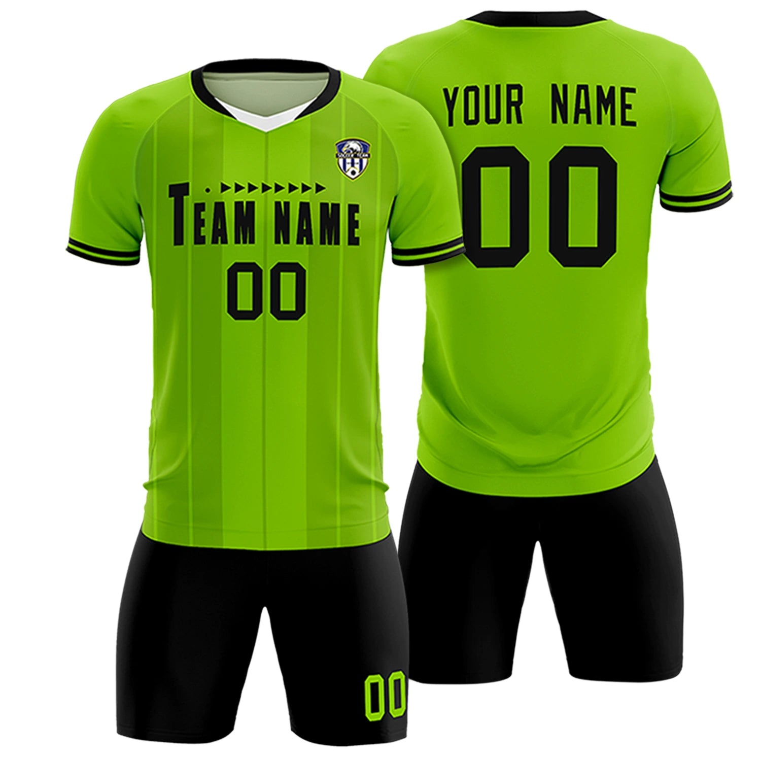 Custom Neon Green White-Black Design Uniform Soccer Sets Jersey