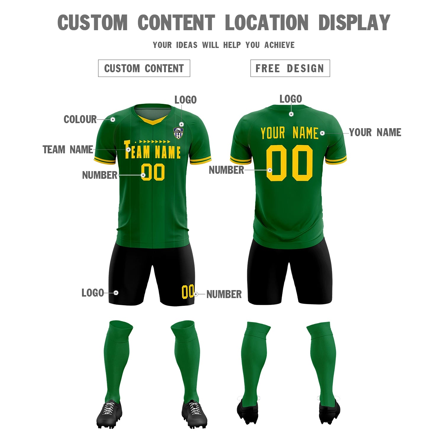 Custom Kelly Green Gold 01-Black Design Uniform Soccer Sets Jersey