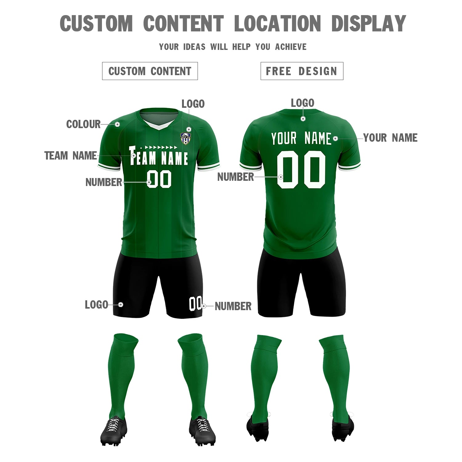 Custom Kelly Green White-Black Design Uniform Soccer Sets Jersey