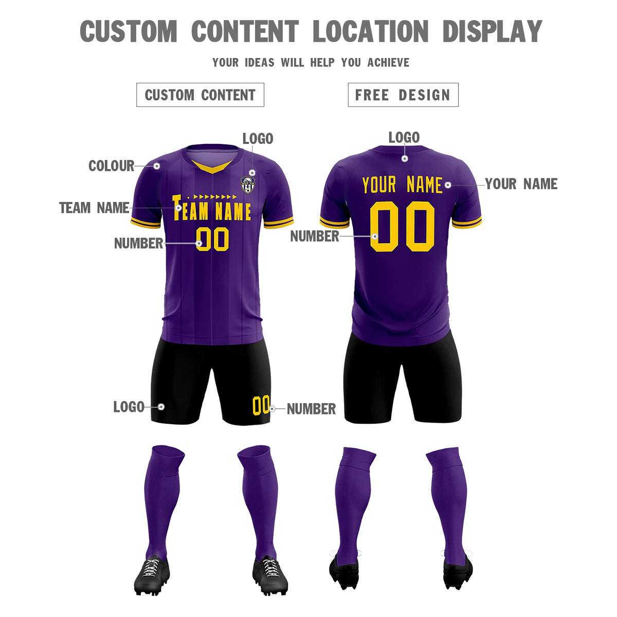 Custom Purple Gold 01-Black Design Uniform Soccer Sets Jersey