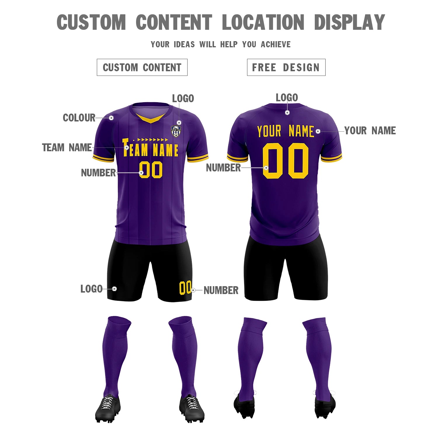 Custom Purple Gold 01-Black Design Uniform Soccer Sets Jersey