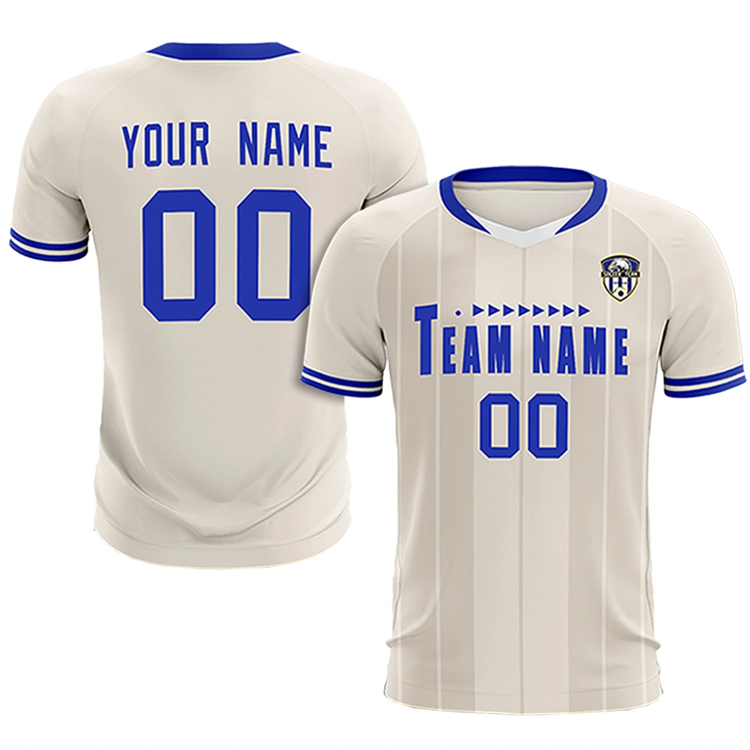 Custom Khaki White-Royal Blue Design Uniform Soccer Sets Jersey