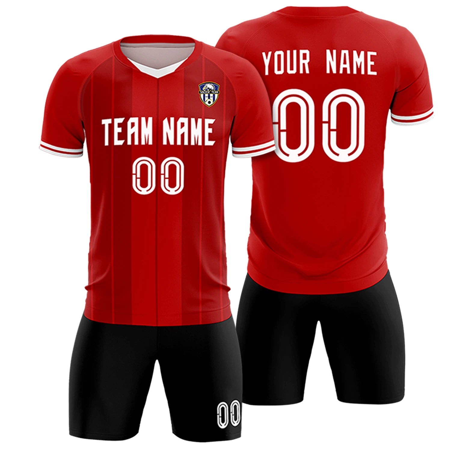Custom Red White-Black Design Uniform Soccer Sets Jersey