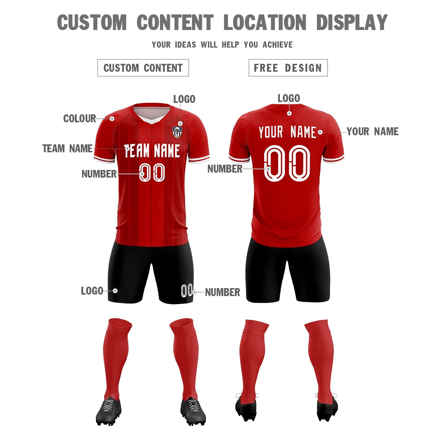 Custom Red White-Black Design Uniform Soccer Sets Jersey