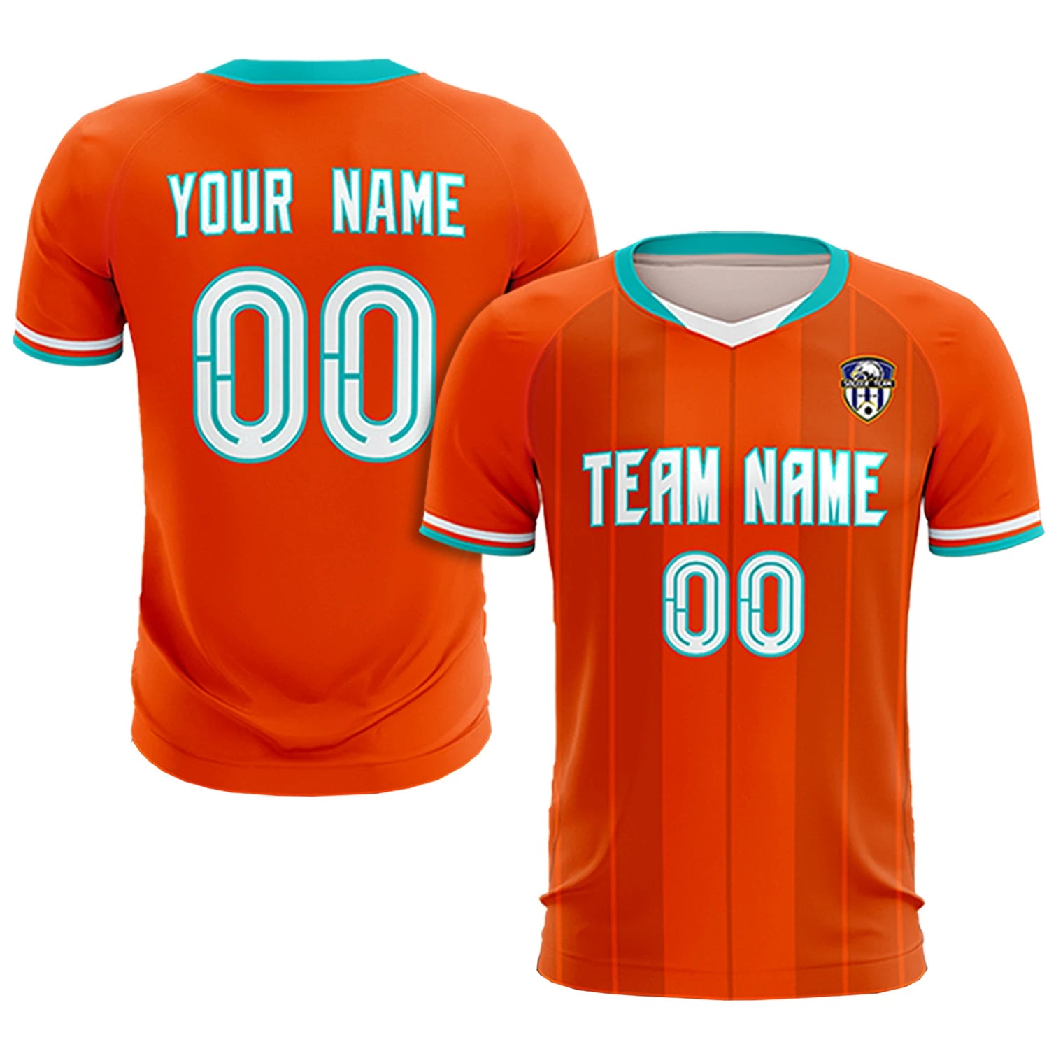Custom Orange Aqua-Black Design Uniform Soccer Sets Jersey