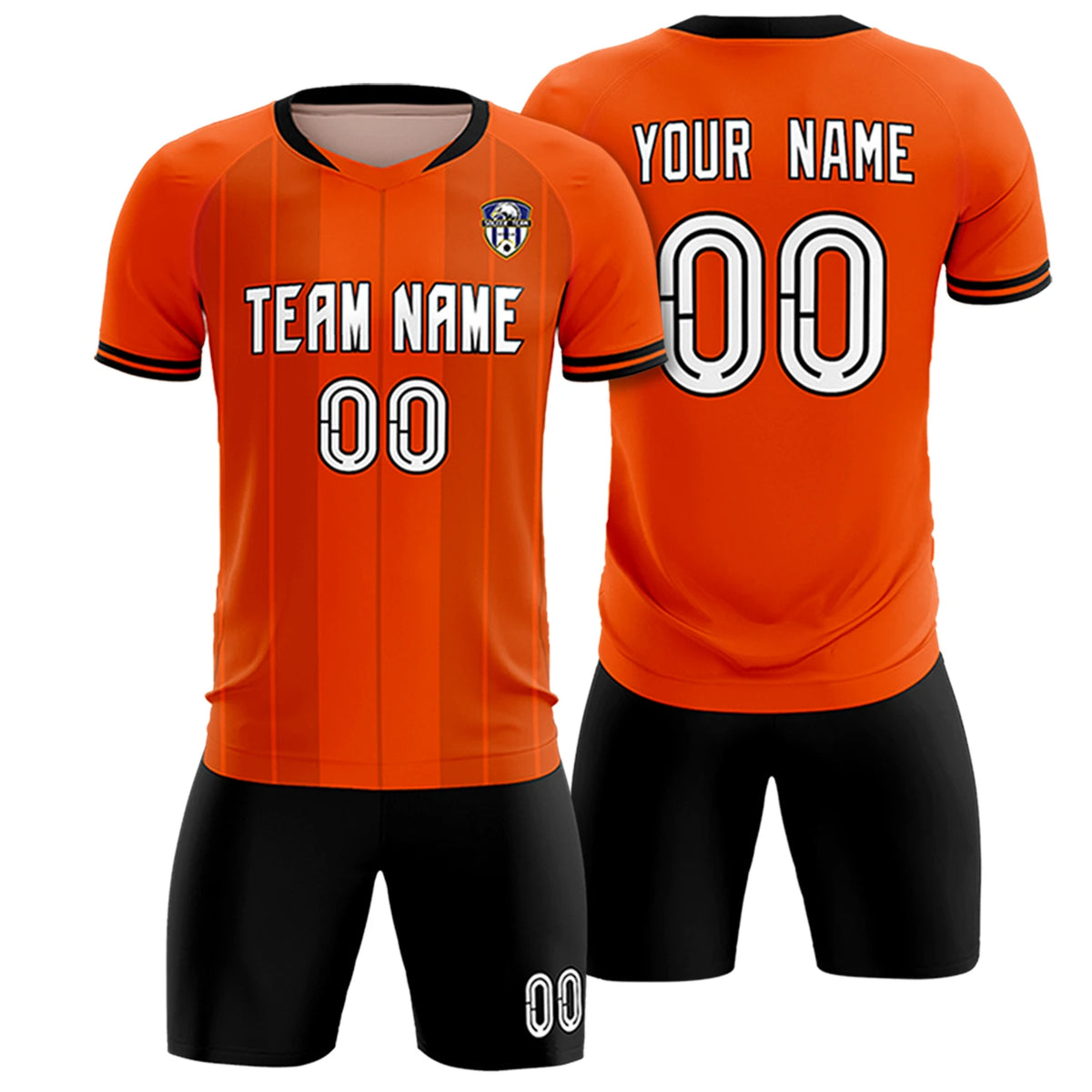 Custom Orange Black-Black Design Uniform Soccer Sets Jersey
