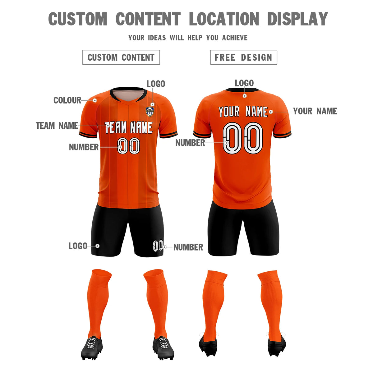 Custom Orange Black-Black Design Uniform Soccer Sets Jersey