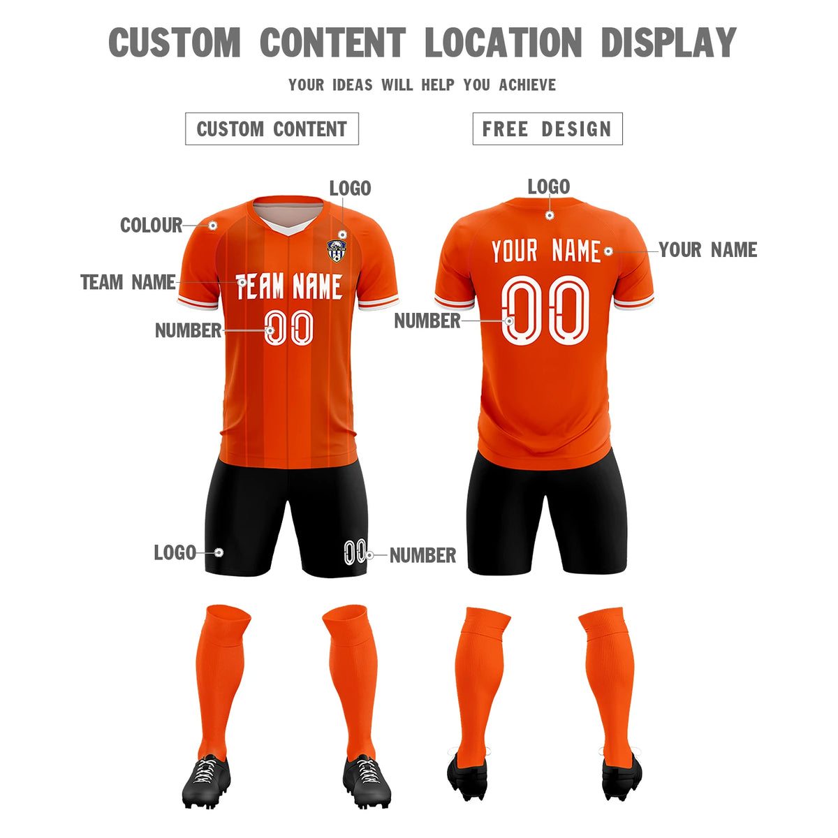 Custom Orange White-Black Design Uniform Soccer Sets Jersey