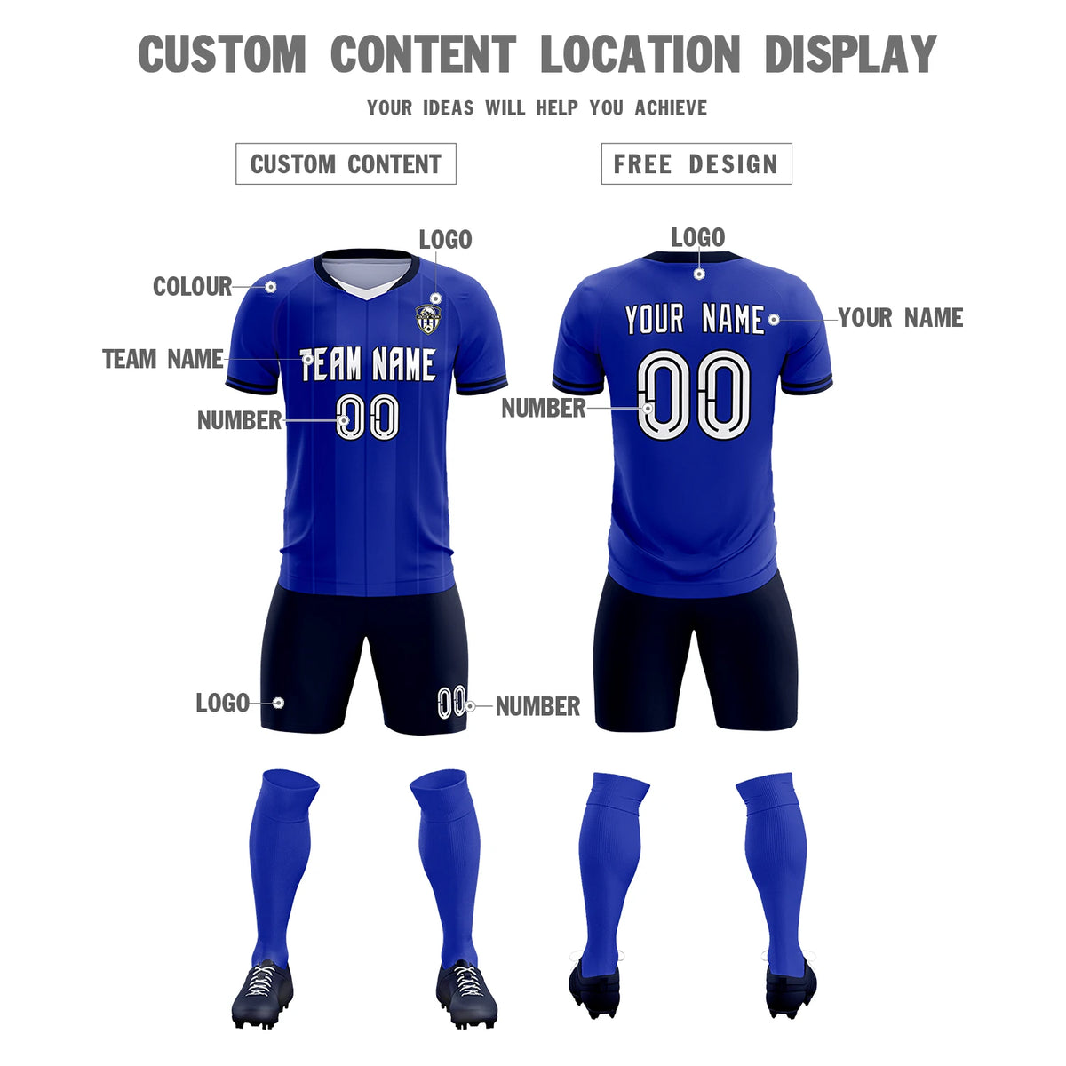 Custom Royal Blue-Navy Navy Design Uniform Soccer Sets Jersey