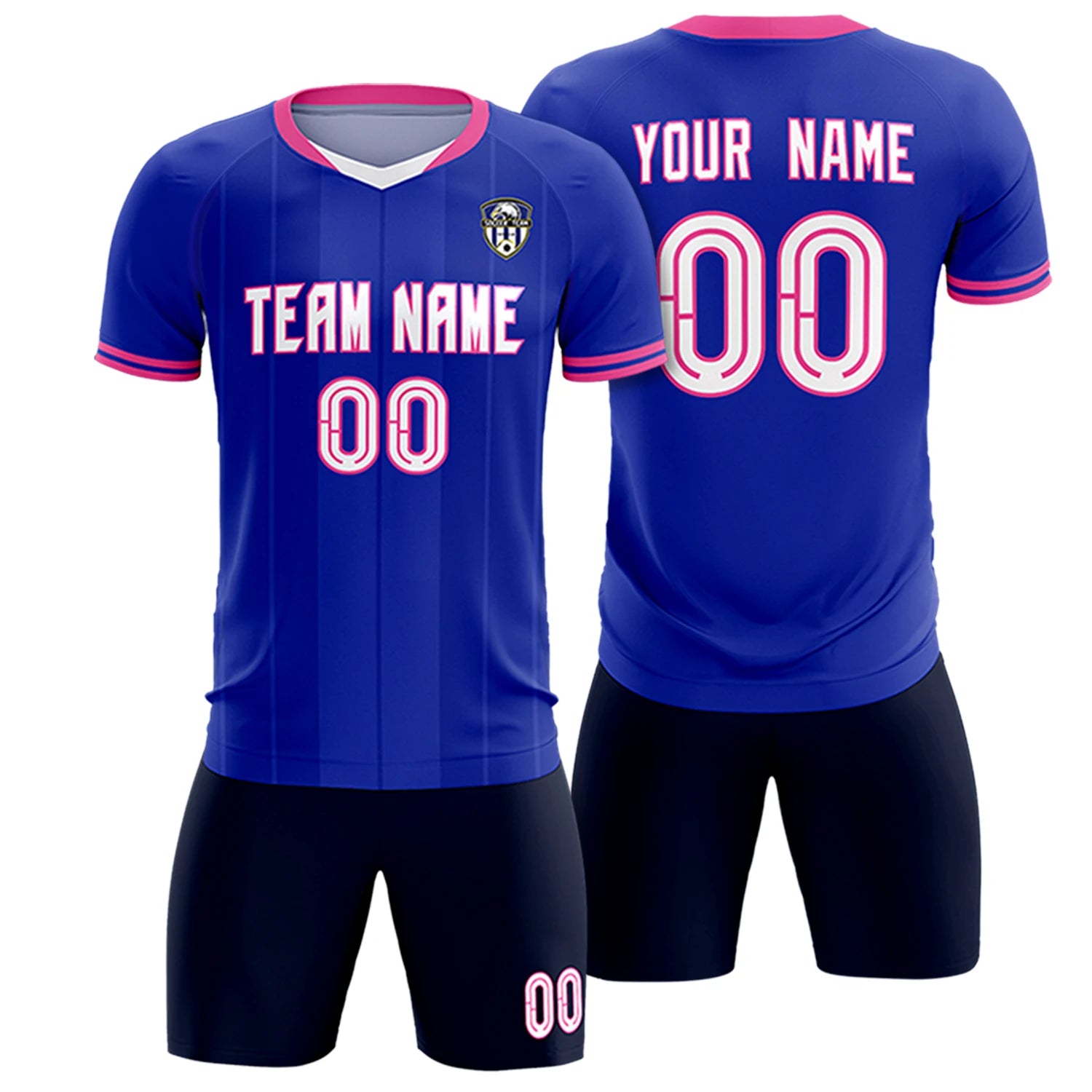 Custom Royal Blue-Pink Navy Design Uniform Soccer Sets Jersey