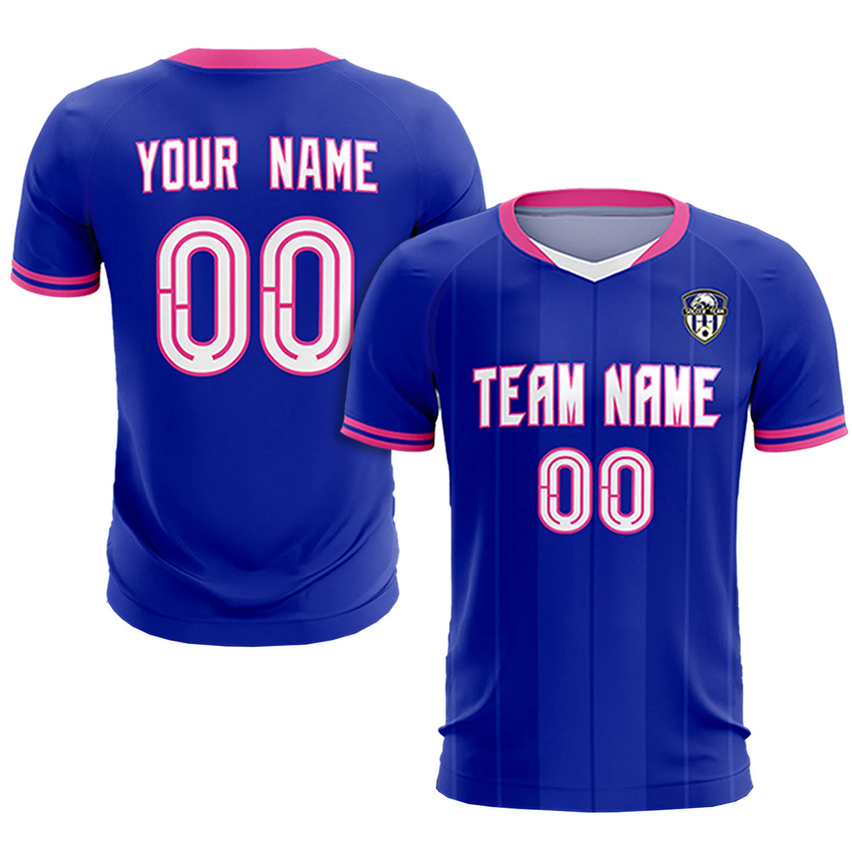Custom Royal Blue-Pink Navy Design Uniform Soccer Sets Jersey
