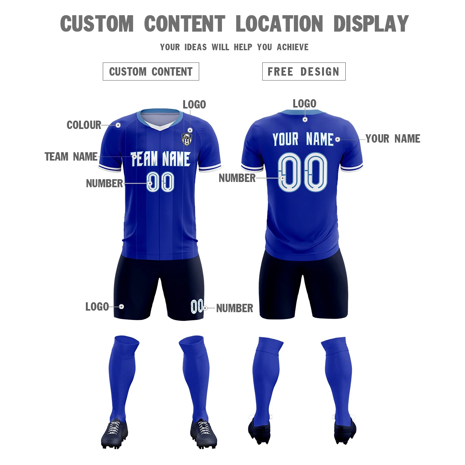 Custom Royal Blue-Light Blue Navy Design Uniform Soccer Sets Jersey