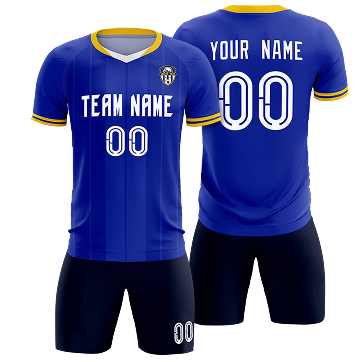 Custom Royal Blue-Old Gold Navy Design Uniform Soccer Sets Jersey