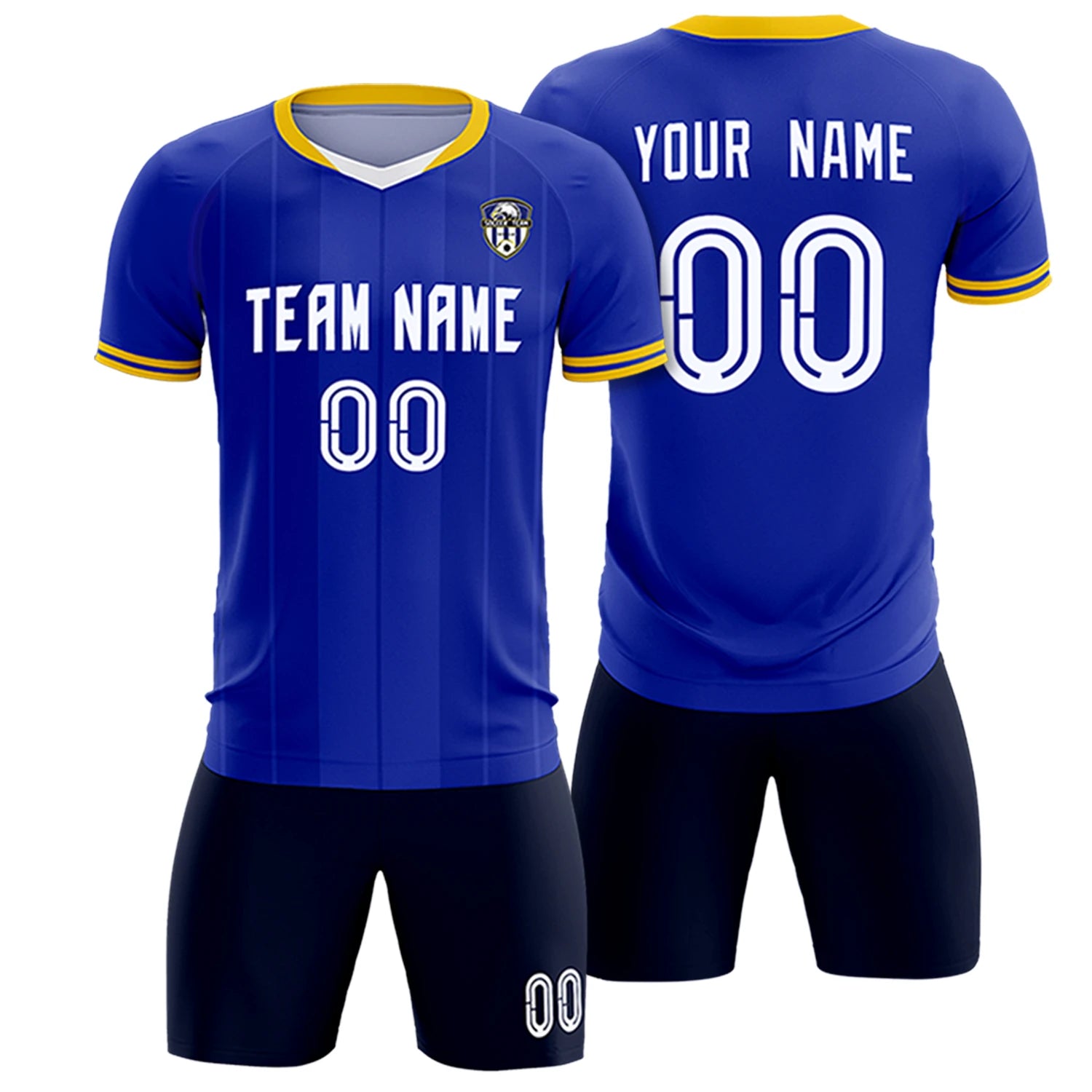 Custom Royal Blue-Old Gold Navy Design Uniform Soccer Sets Jersey