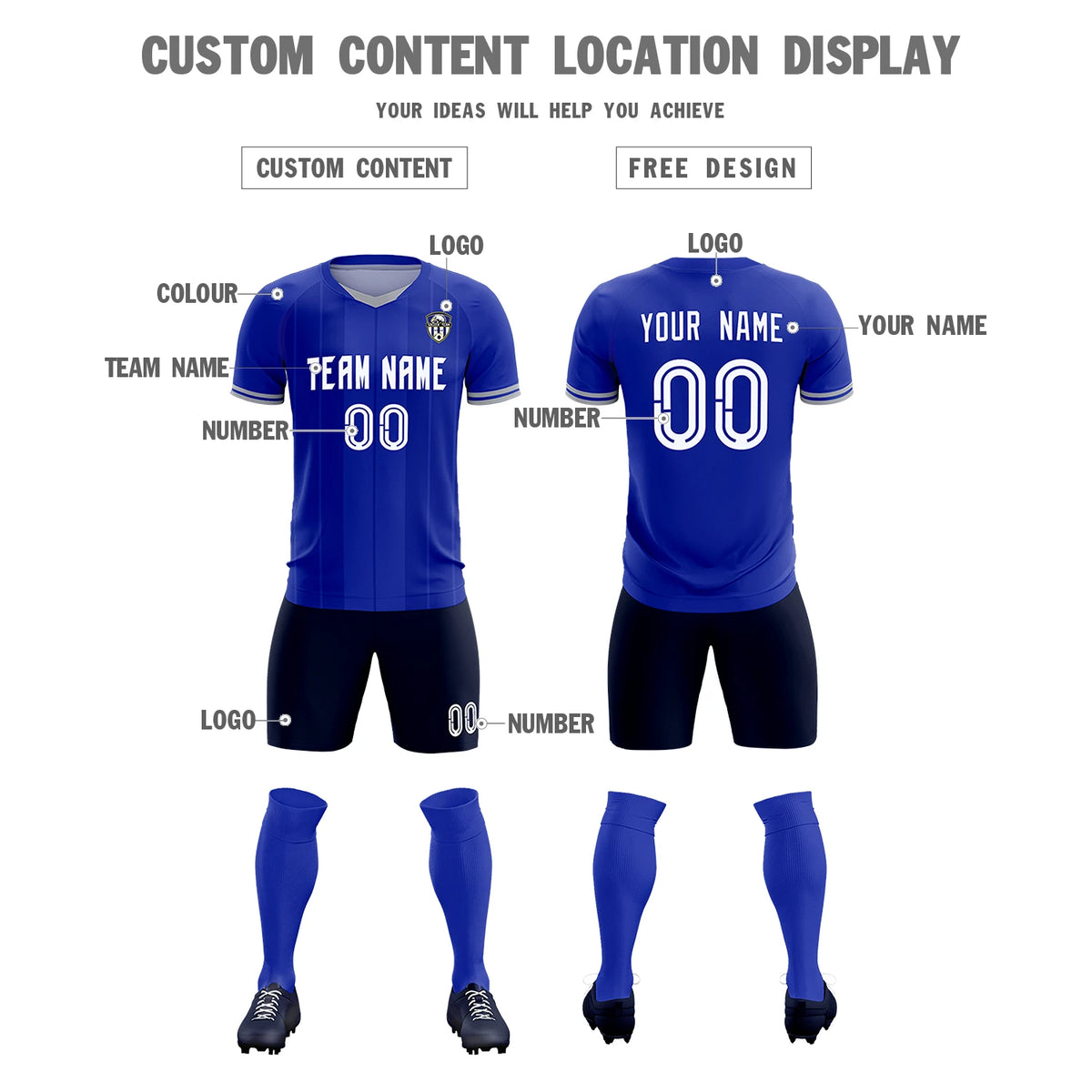 Custom Royal Blue-Gray Navy Design Uniform Soccer Sets Jersey