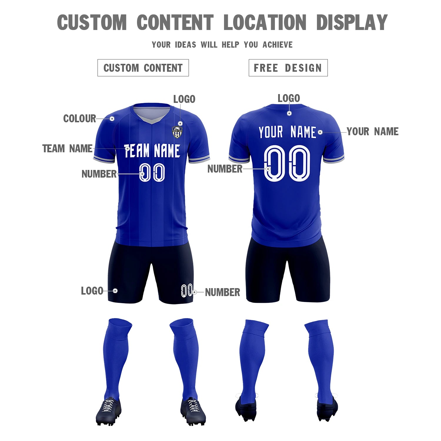 Custom Royal Blue-Gray Navy Design Uniform Soccer Sets Jersey